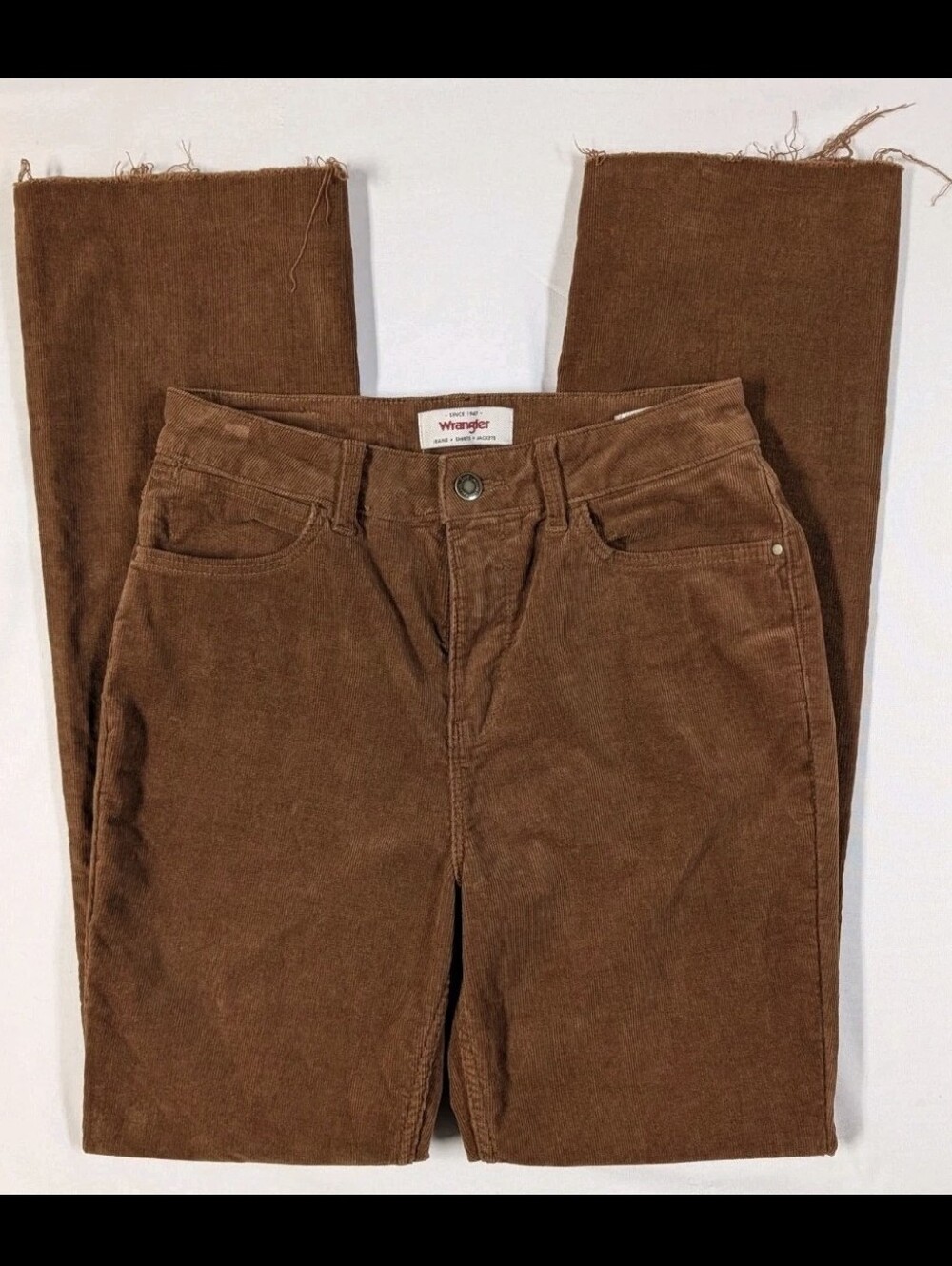 Wrangler High Rise Bold Boot Womens Size 4 Brown Corduroy Pants Raw Hem 75 Years